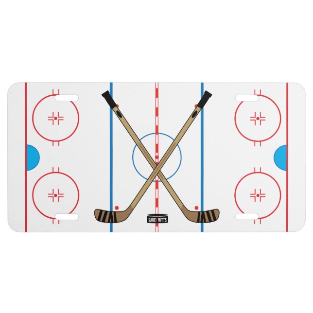 Hockey Rink Diagram Center Ice Hockey Sticks License Plate (Front)