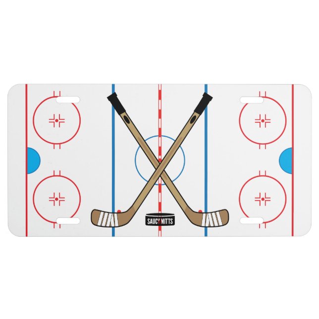 Hockey Rink Diagram Center Ice Hockey Sticks License Plate (Front)