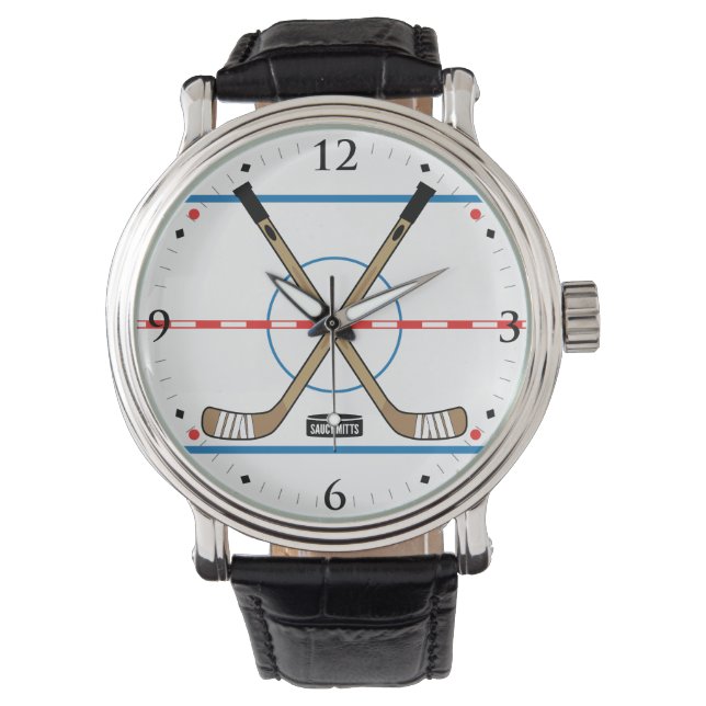 Hockey Rink Diagram Center Ice Hockey Sticks Watch (Front)