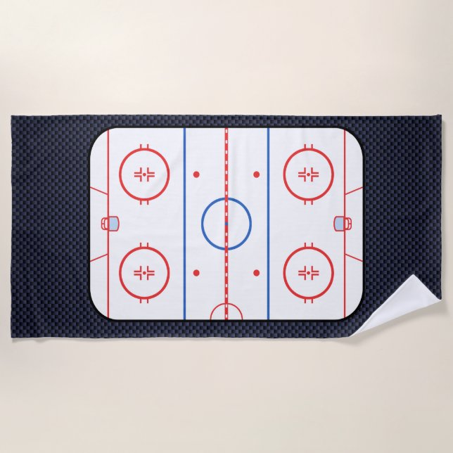 Hockey Rink Diagram on Blue Carbon Fiber Style Beach Towel (Front)