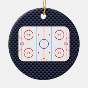 Hockey Rink Diagram on Blue Carbon Fiber Style  Ceramic Ornament