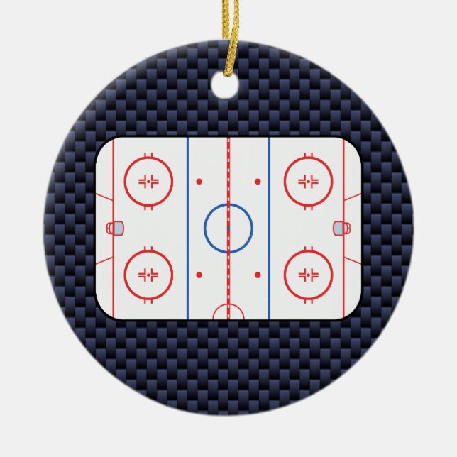 Hockey Rink Diagram on Blue Carbon Fiber Style  Ceramic Ornament (Front)