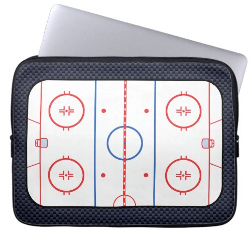 Hockey Rink Diagram on Blue Carbon Fiber Style Laptop Sleeve