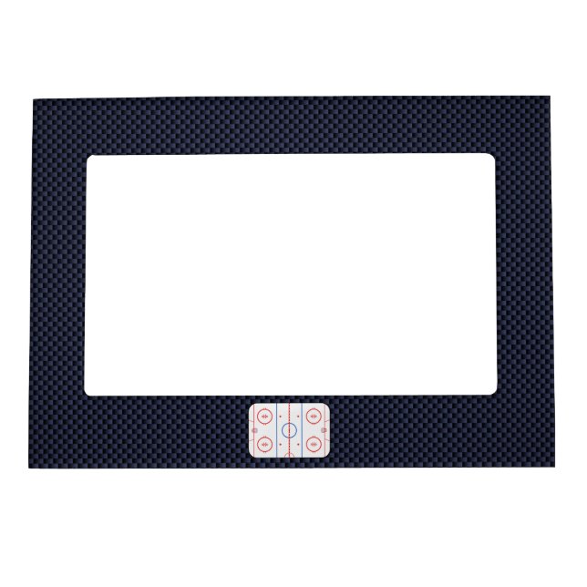 Hockey Rink Diagram on Blue Carbon Fiber Style Magnetic Picture Frame (Front)