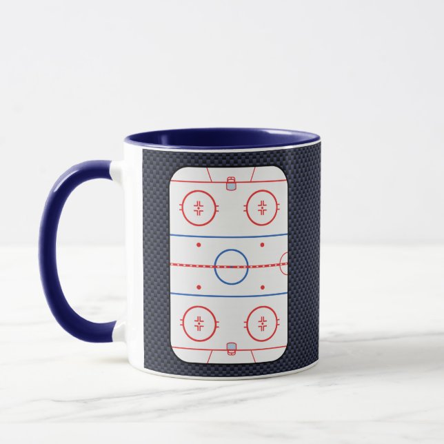 Hockey Rink Diagram on Blue Carbon Fiber Style Mug (Left)