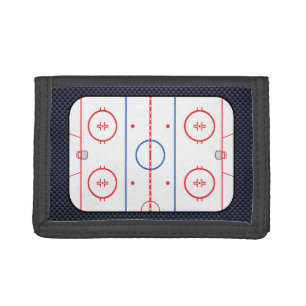 Hockey Rink Diagram on Blue Carbon Fiber Style Tri-fold Wallet