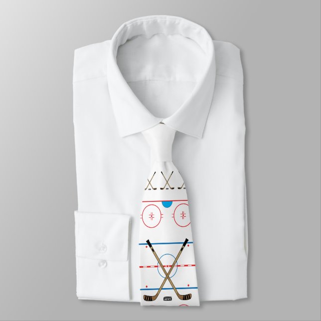 Hockey Rink Hockey Sticks at Center Ice Neck Tie (Tied)