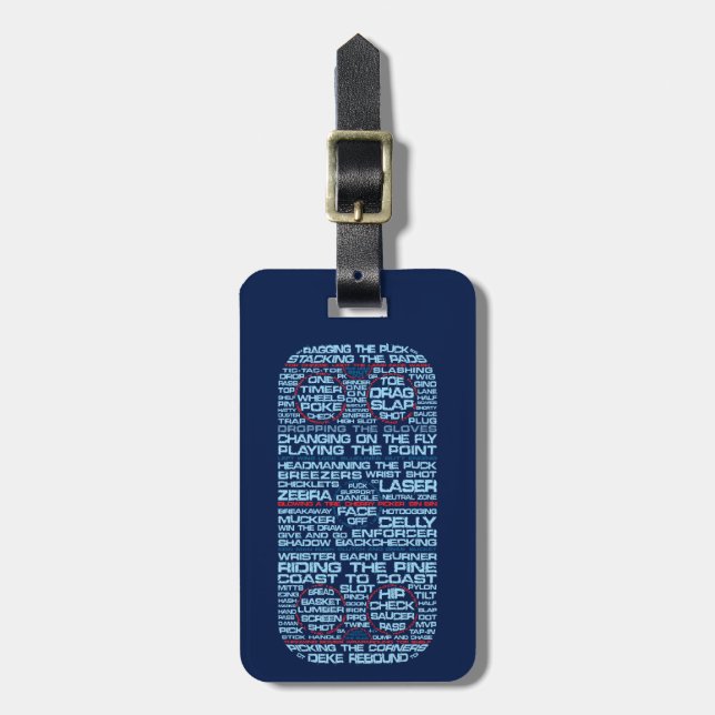 Hockey Rink Typography Custom Luggage Tag (Front Vertical)