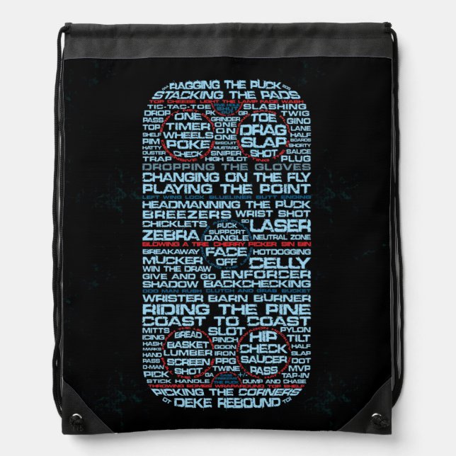 Hockey Rink Typography Drawstring Backpack Bag (Front)