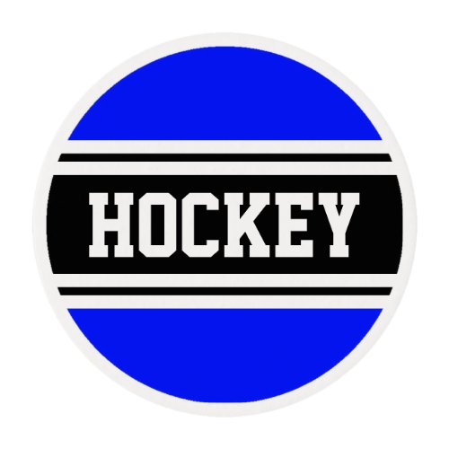 HOCKEY Royal Blue Black White Racing Stripes Edible Frosting Rounds