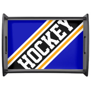 HOCKEY Royal Blue Orange Black Racing Stripes Serving Tray