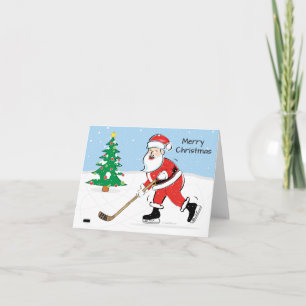 Hockey Santa Christmas Holiday Card
