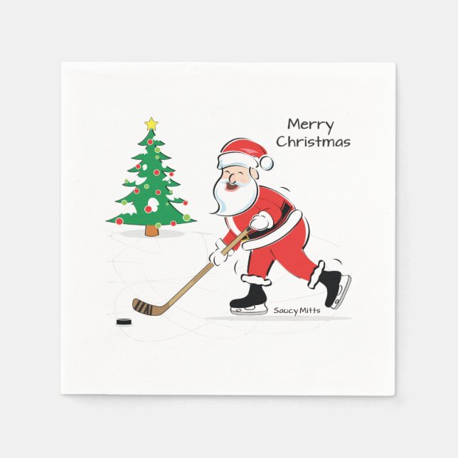 Hockey Santa Christmas Napkins (Front)