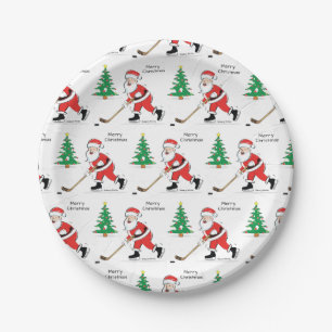Hockey Santa Christmas Paper Plates
