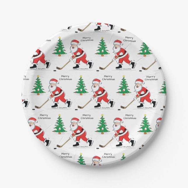 Hockey Santa Christmas Paper Plates (Front)