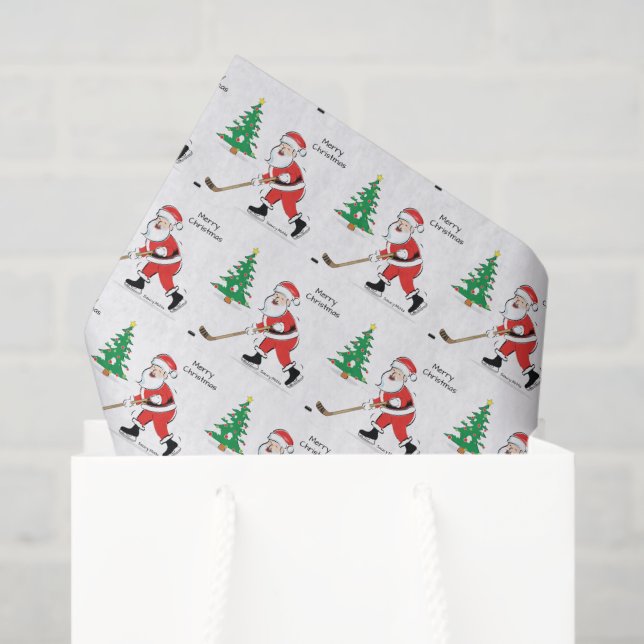 Hockey Santa Christmas Tissue Paper (Gift Bag)