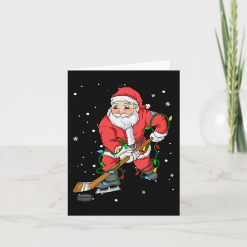 Hockey Santa Claus Christmas Tree Lights Pajama Bo Card