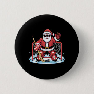 Hockey Santa Goalie Funny Ice Hockey Winter Christ Button