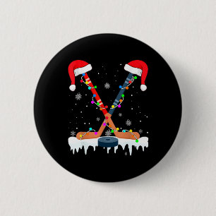 Hockey Santa Hat Christmas Lights Fun Sport Boys X Button