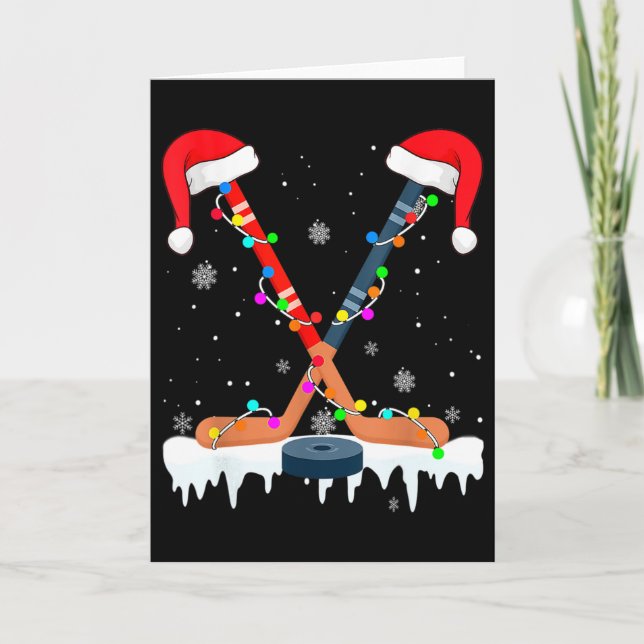 Hockey Santa Hat Christmas Lights Fun Sport Boys X Card (Front)