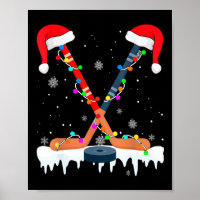 Hockey Santa Hat Christmas Lights Fun Sport Boys X