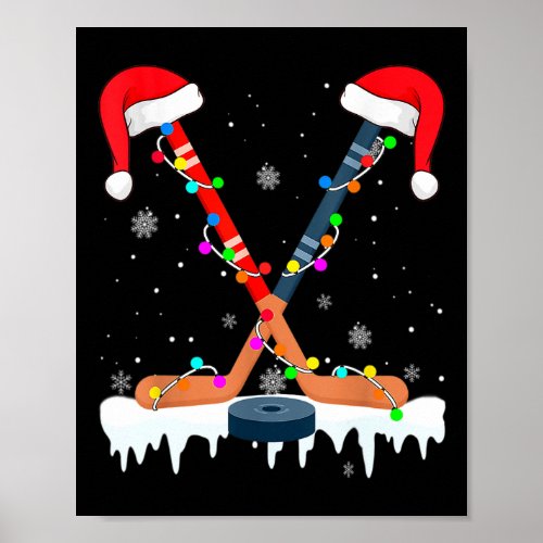Hockey Santa Hat Christmas Lights Fun Sport Boys X Poster