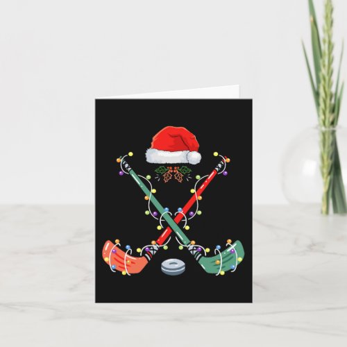 Hockey Santa Hat Christmas Lights Fun Sport Xmas B Card