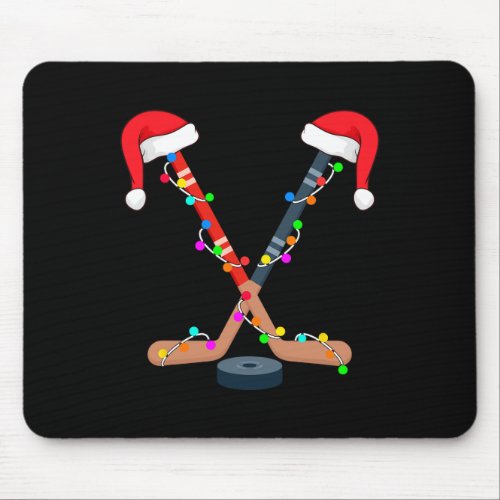 Hockey Santa Hat Christmas Lights Fun Sport Xmas B Mouse Pad