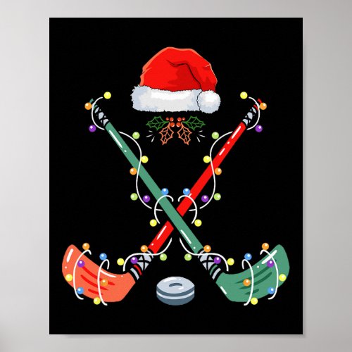 Hockey Santa Hat Christmas Lights Fun Sport Xmas B Poster