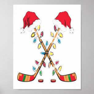 Hockey Santa Hat Christmas Lights Funny Sport Xmas Poster