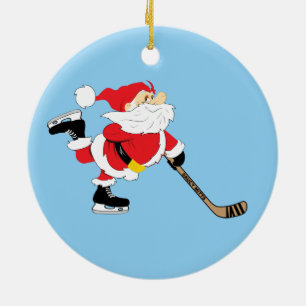Hockey Santa Skating Christmas Ceramic Ornament