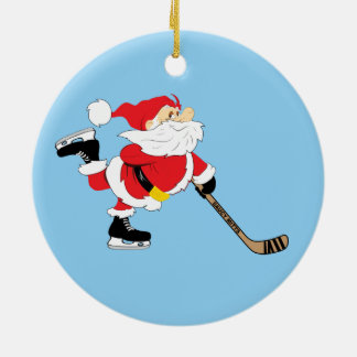 Hockey Santa Skating Christmas Ceramic Ornament