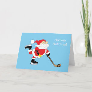 Hockey Santa Skating Christmas Checking It Twice Holiday Card