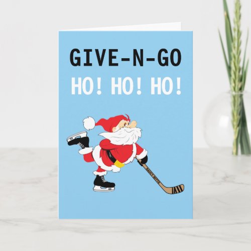 Hockey Santa Skating Christmas Give N Go Ho Ho Holiday Card