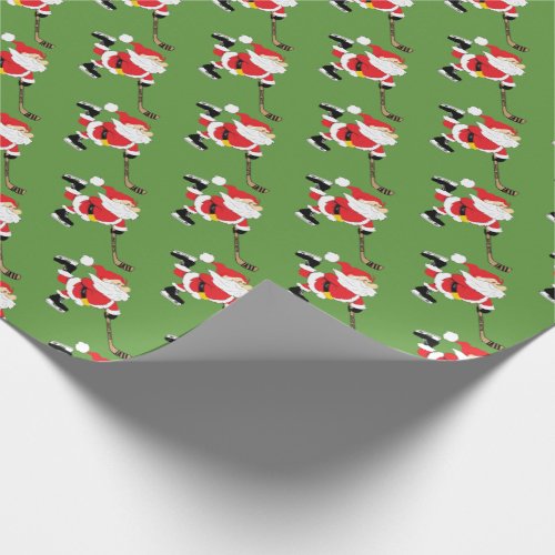 Hockey Santa Skating Wrapping Paper