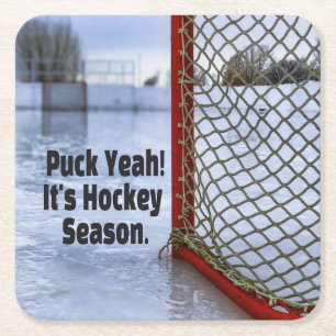 Hockey Season Ice Cold Funny Humor Puck Square Paper Coaster