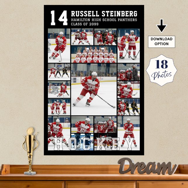 Hockey Senior Graduation 18 Photo Collage Poster (Creator Uploaded)