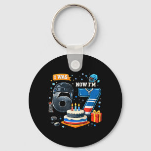 Hockey Seventh Birthday For Kids I Was 6 Now Im 7 Keychain