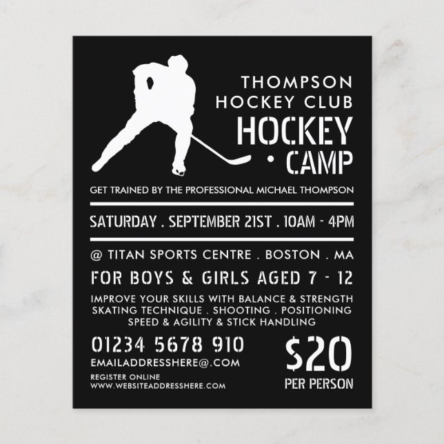 Hockey Silhouette, Hockey Camp Advertising  Flyer (Front)