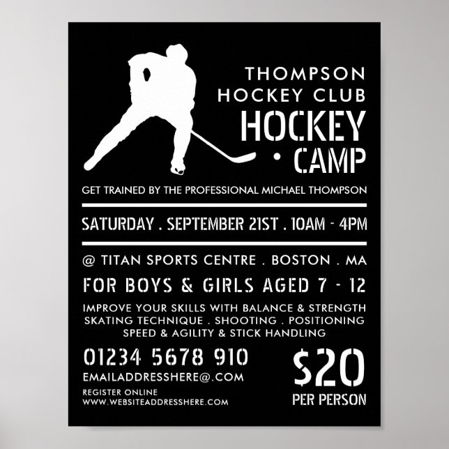 Hockey Silhouette, Hockey Camp Advertising Poster (Front)