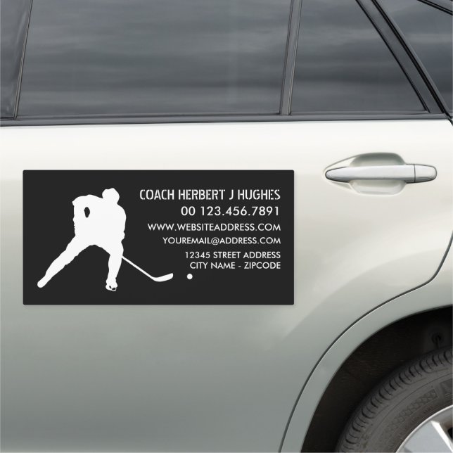 Hockey Silhouette, Hockey Player, Hockey Coach Car Magnet (In Situ)