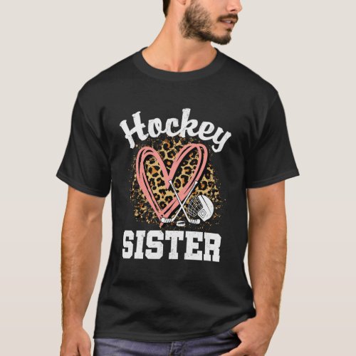 Hockey Sister Leopard Heart Ice Hockey T_Shirt