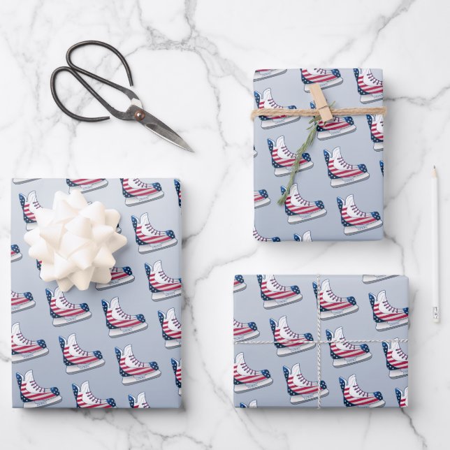 Hockey Skate 4th of July Wrapping Paper Sheets (Front)