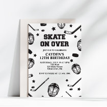 Hockey Skate on Over black and White Birthday Invitation