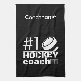 Hockey skate towel coach number 1 black white