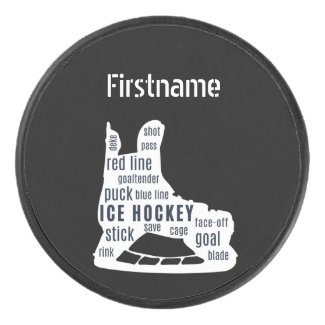 Hockey skate words - Black Personalized Ice Hockey Puck