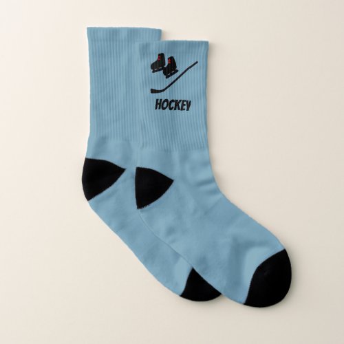 Hockey Skates and Stick custom text on any color Socks