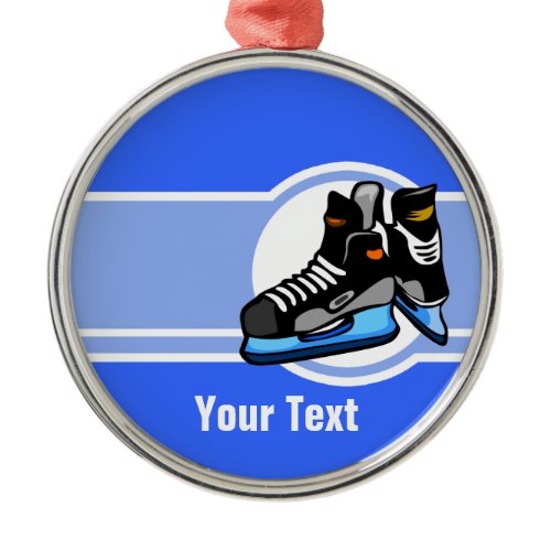 Hockey Skates; Blue Metal Ornament