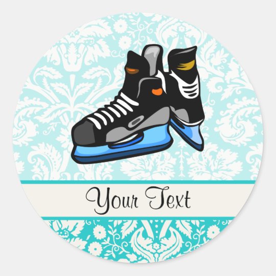 Hockey Skates; Damask Classic Round Sticker