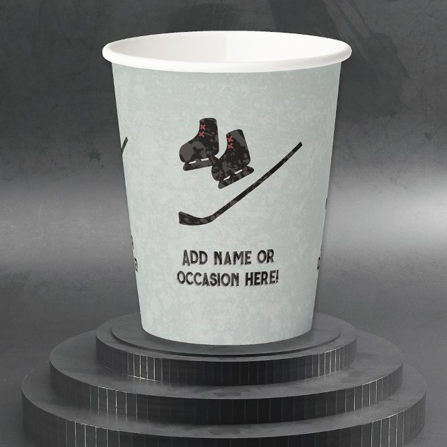 Hockey Skates Stick any name / occasion metal look Paper Cups (Creator Uploaded)